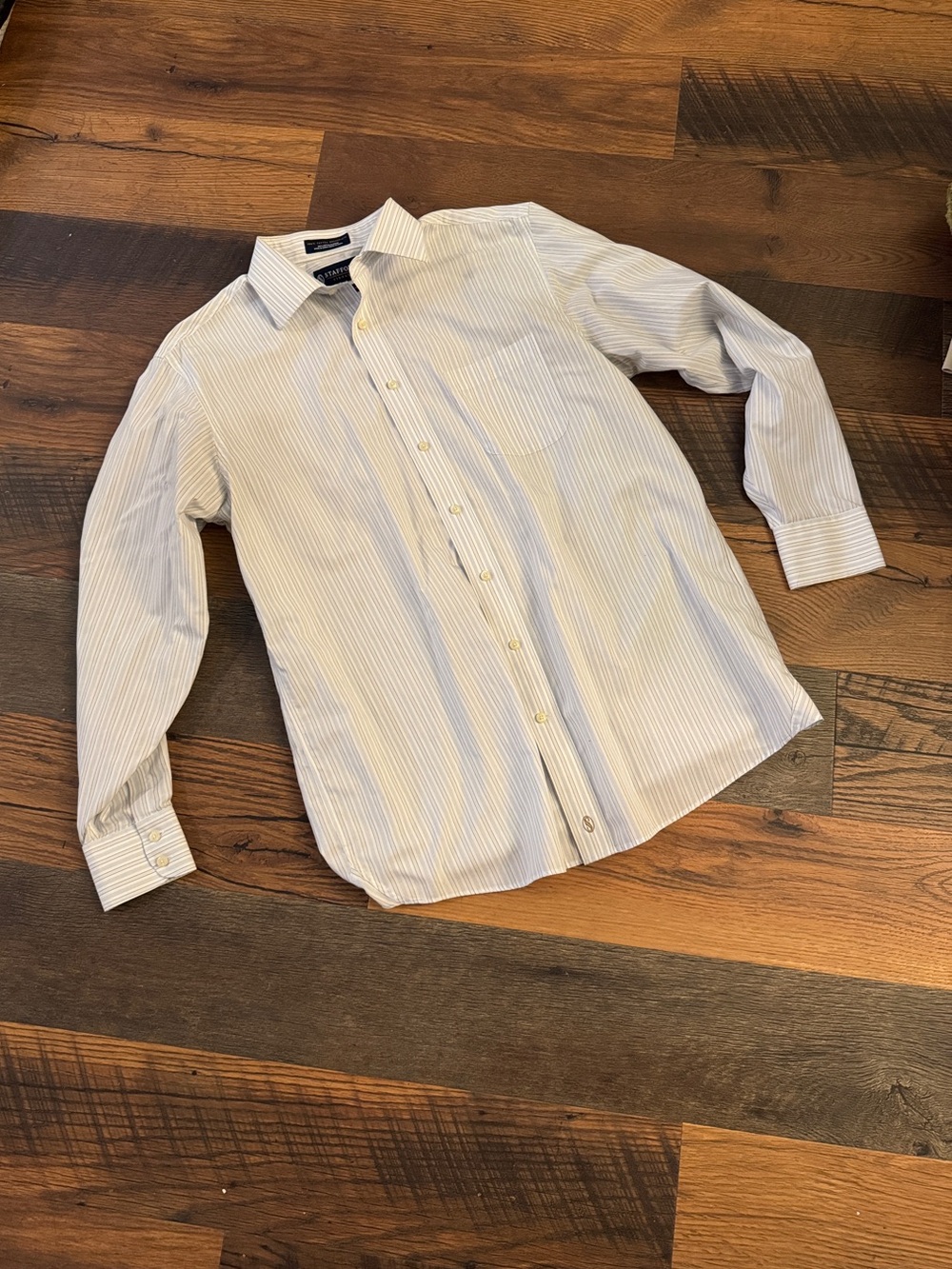 Stafford White Dress Shirt with Light Blue Pinstripes